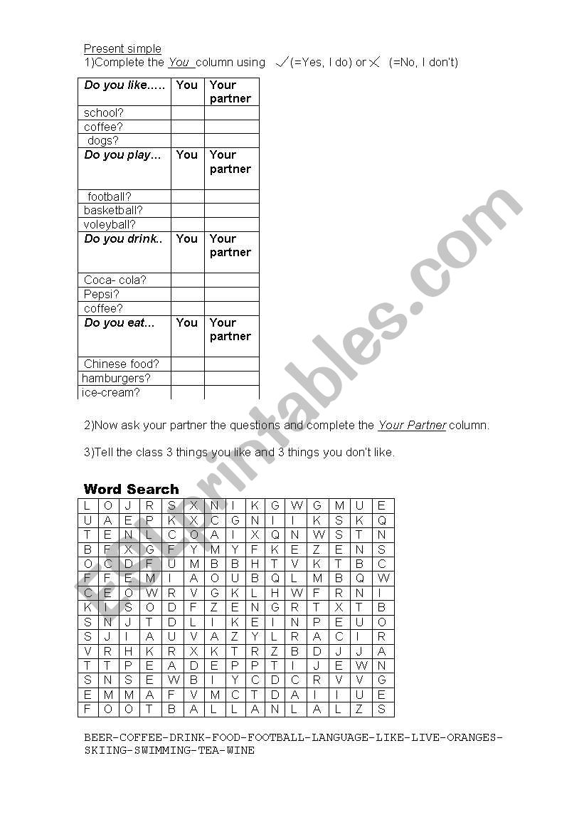 Do you like....? worksheet