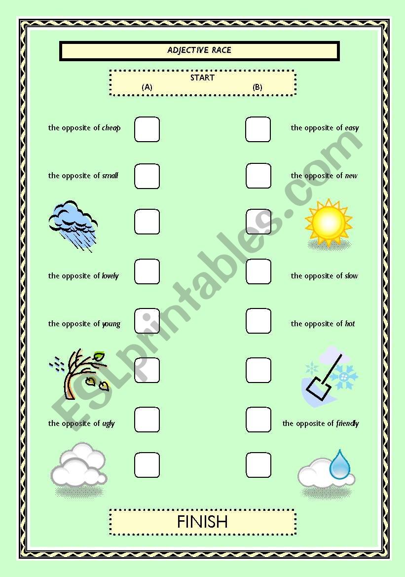 adjective race (a game) worksheet