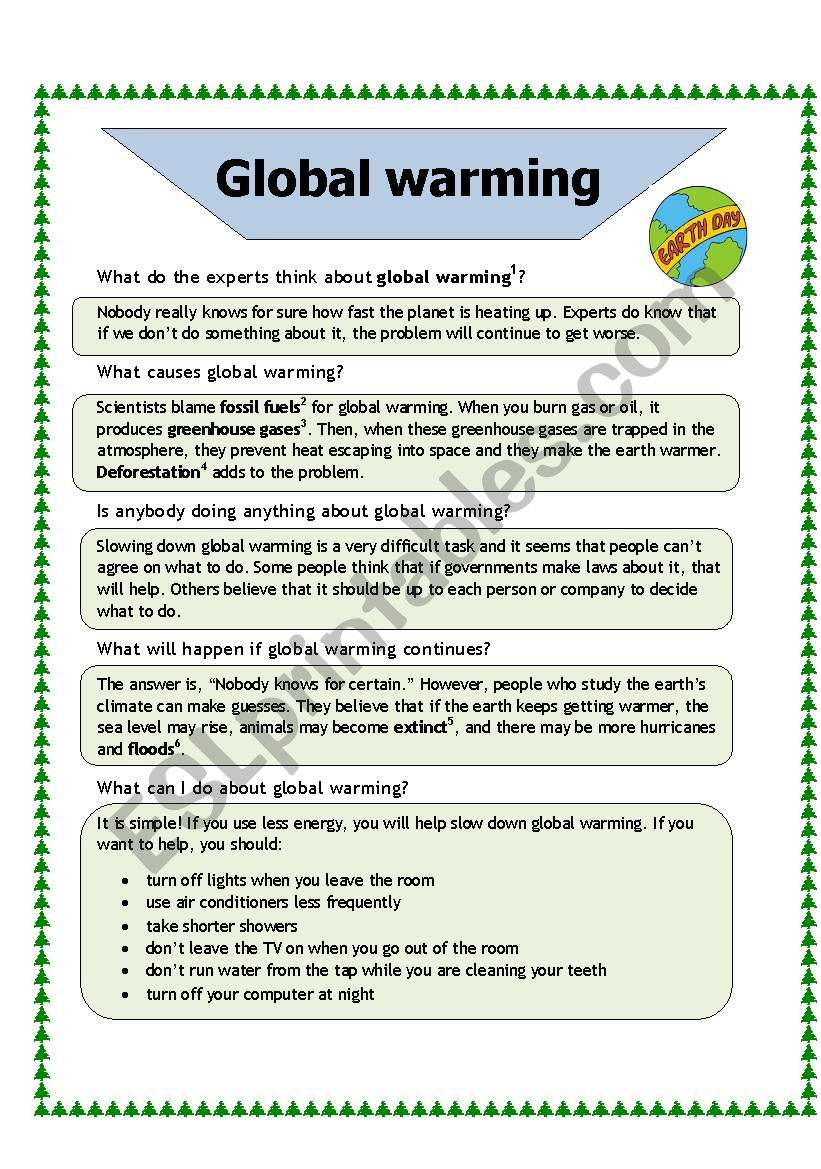 Global warming worksheet