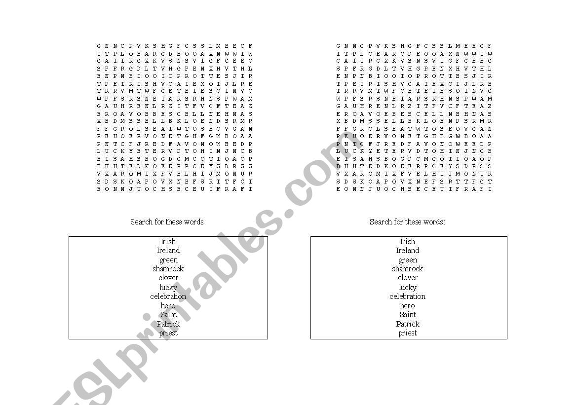 St. Patricks Day Word Search worksheet