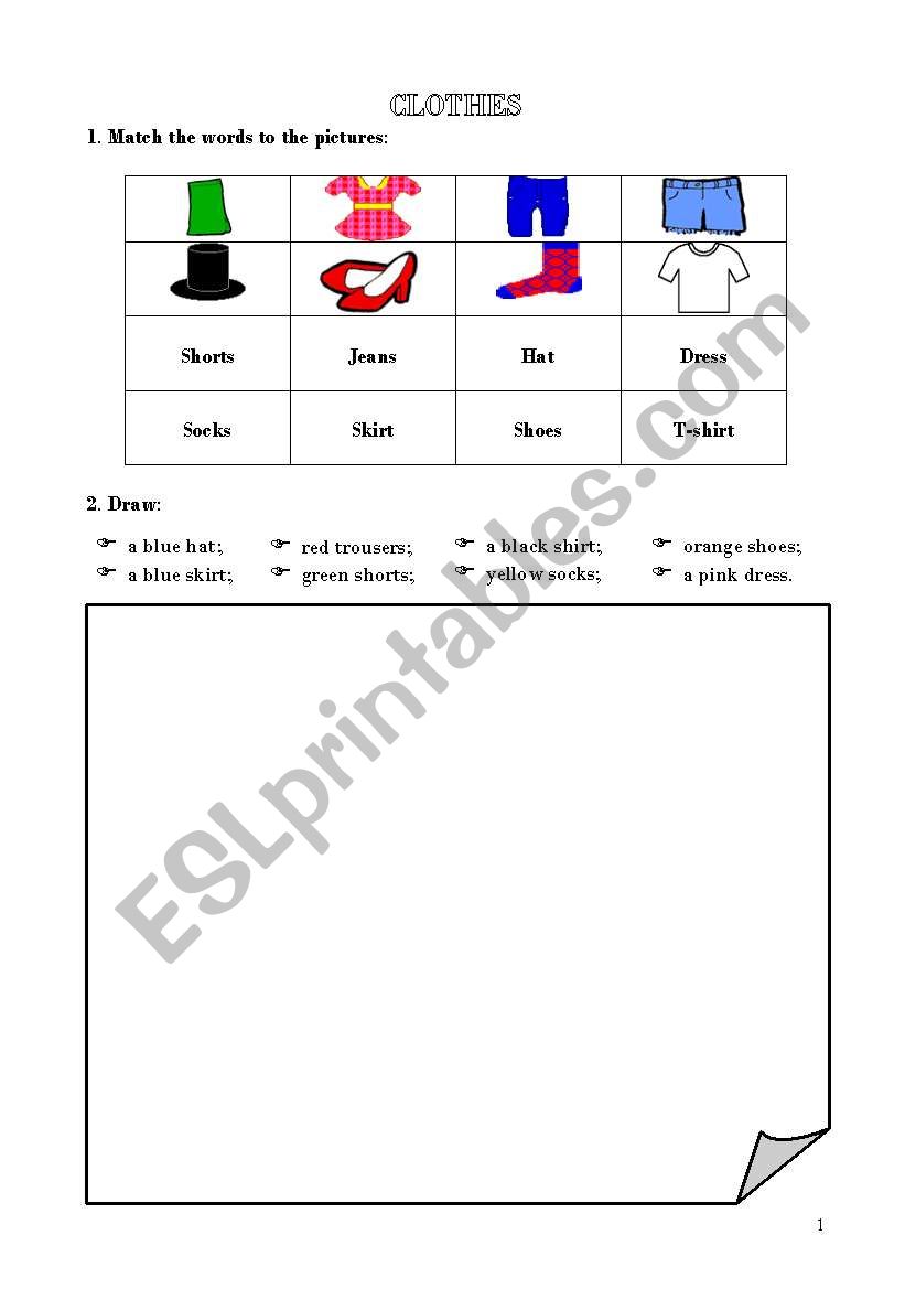 Worksheet with the Clothes worksheet