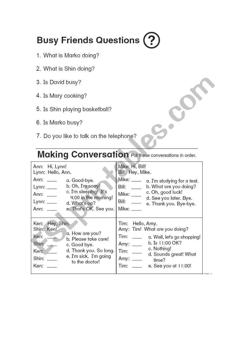 Busy Friend 2 worksheet