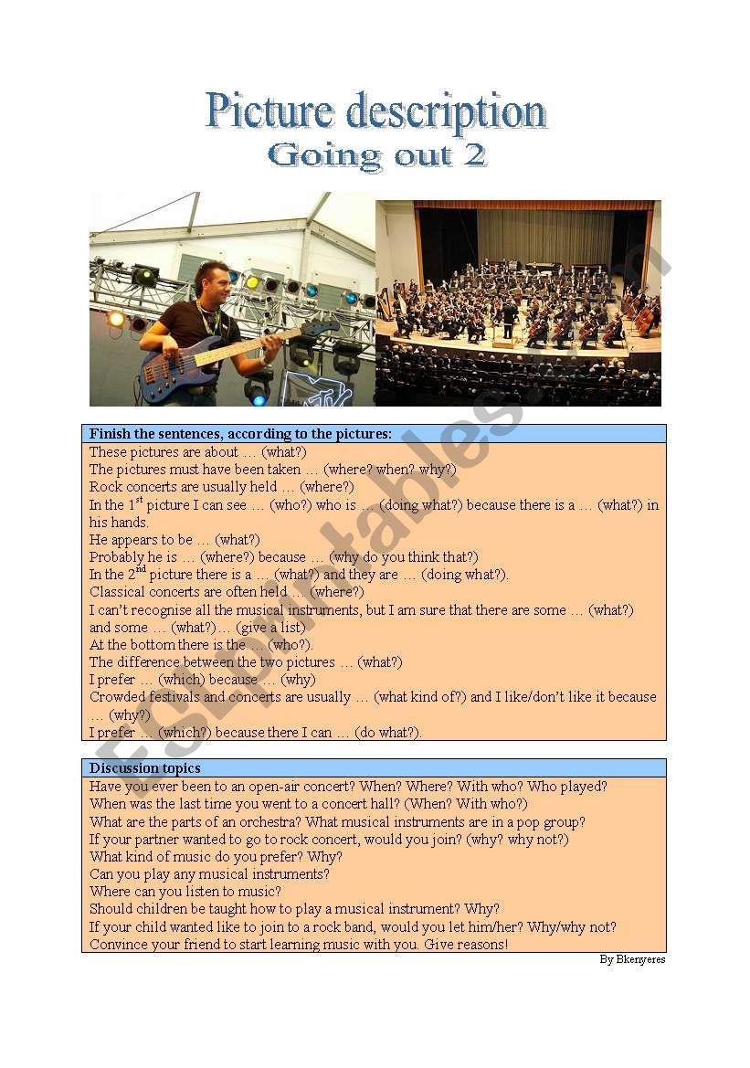 Picture Description - Music worksheet