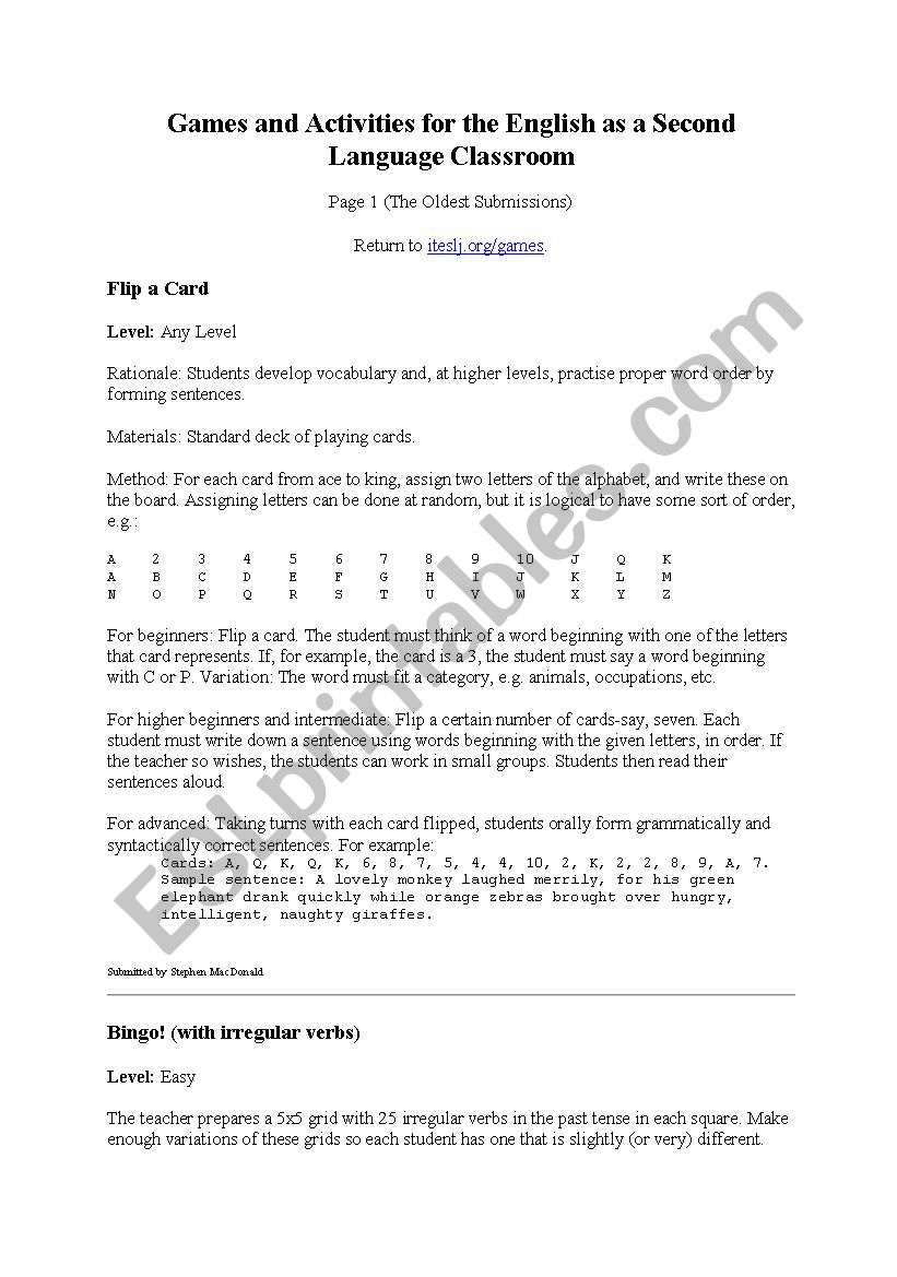 classroom activities worksheet
