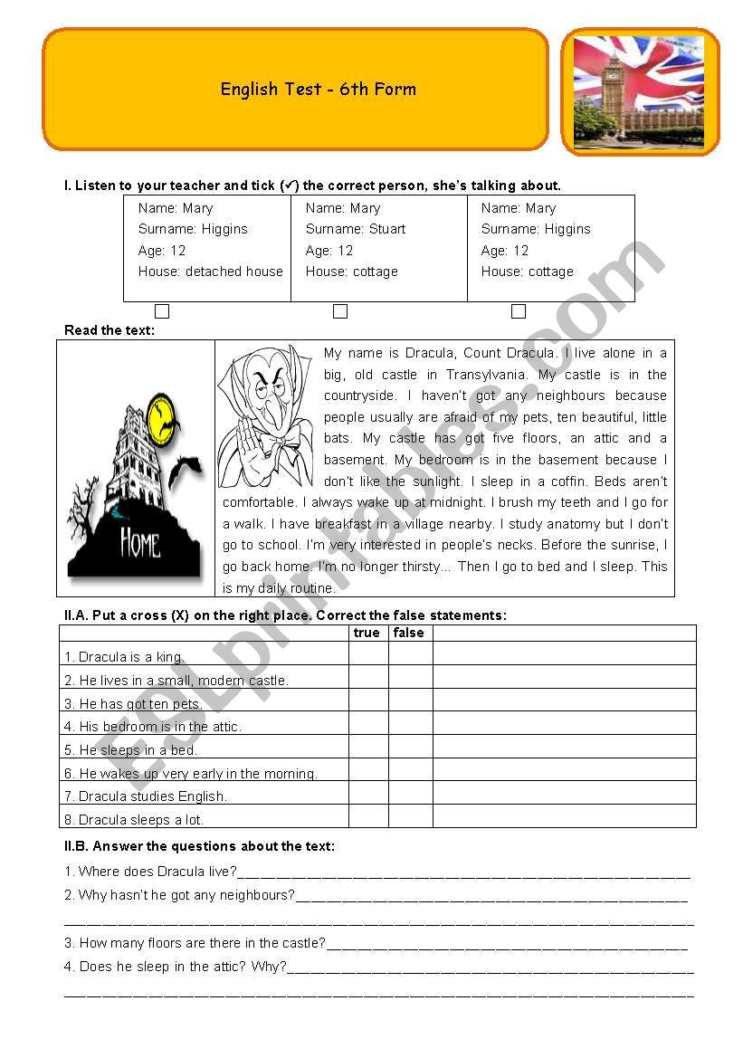 Test 6th form worksheet