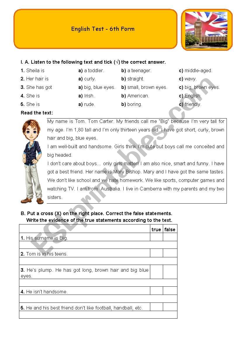 Test 6th form worksheet