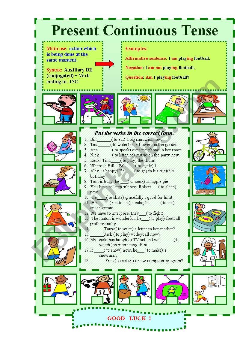 PRESENT CONTINUOUS TENSE. worksheet