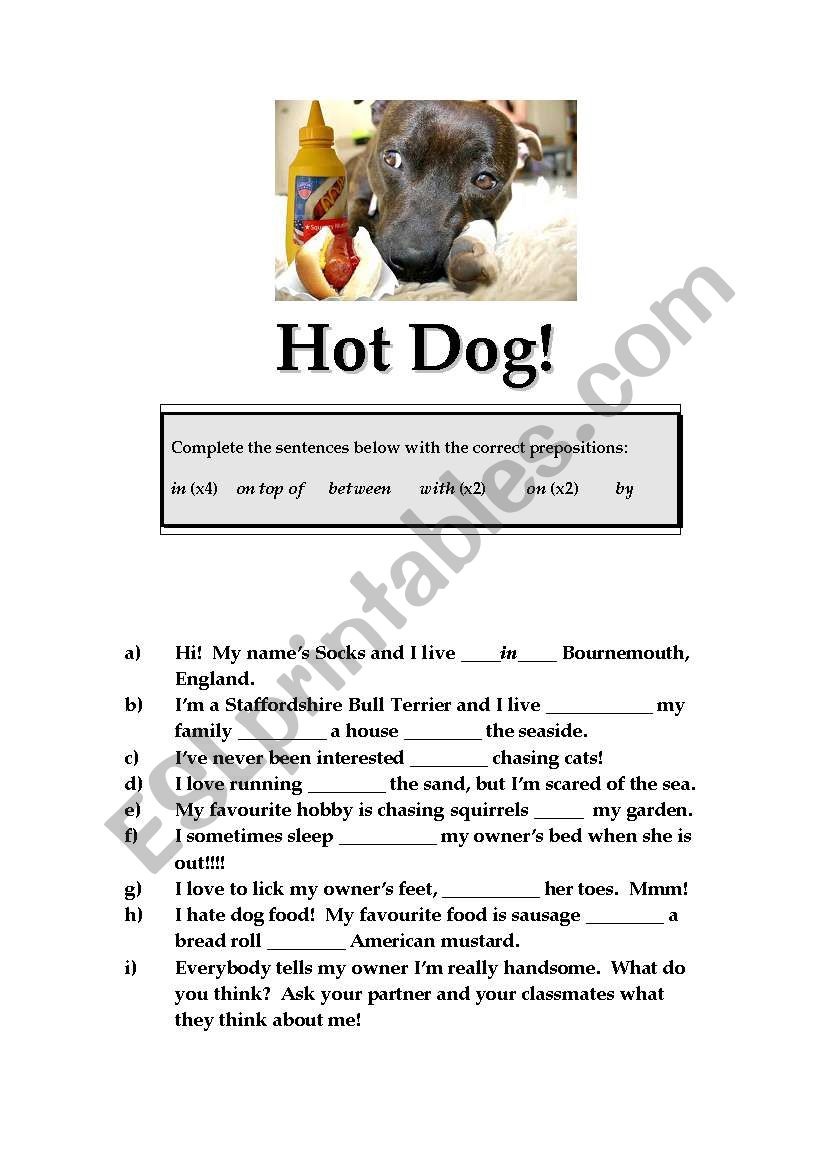 For all dog lovers - HOT DOG ! -  Prepositions with a difference!!