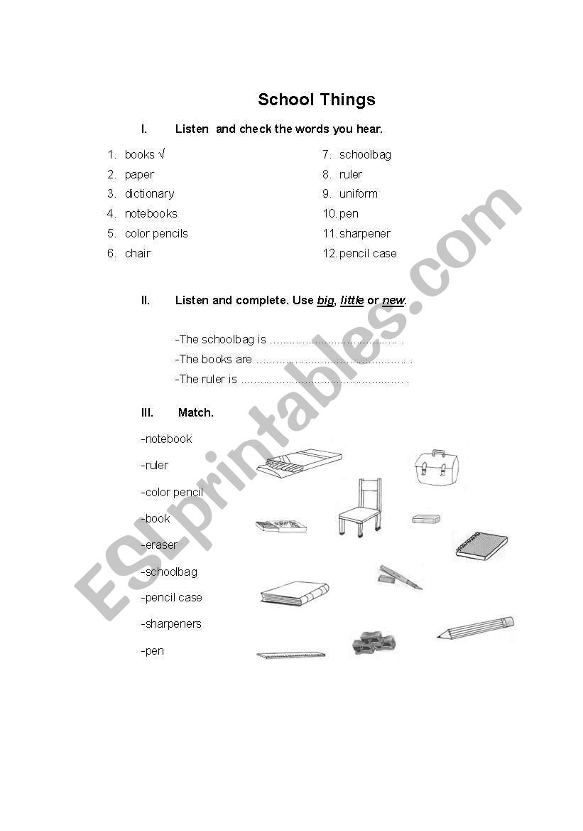 School Things worksheet