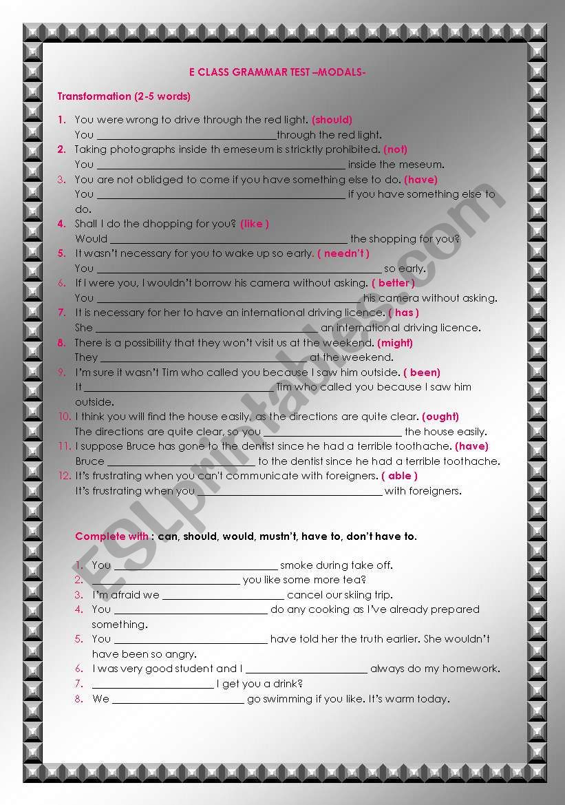 MODALS worksheet