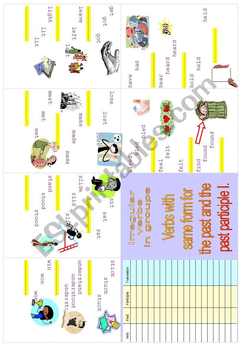 Irregular verbs Minibook 3 worksheet