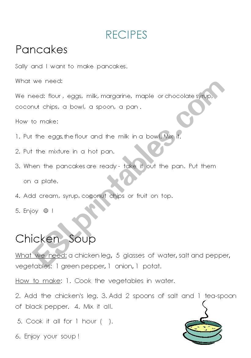 RECIPES worksheet