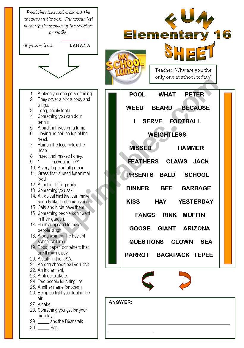 Fun Sheet Elementary 16 worksheet