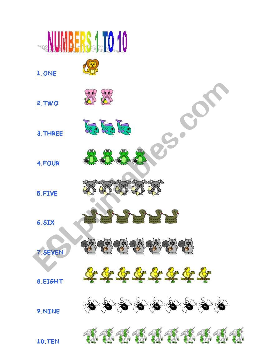 Numbers 1 to 10 worksheet