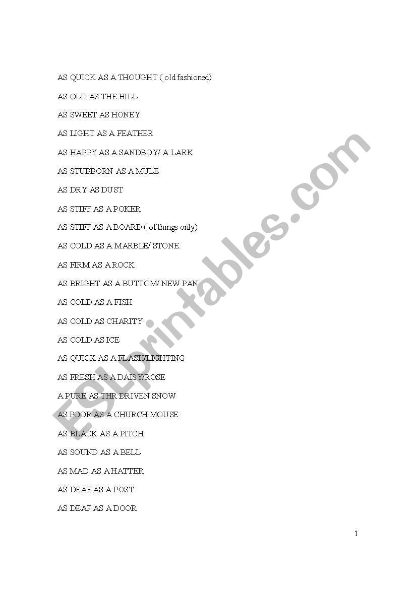 as idioms worksheet