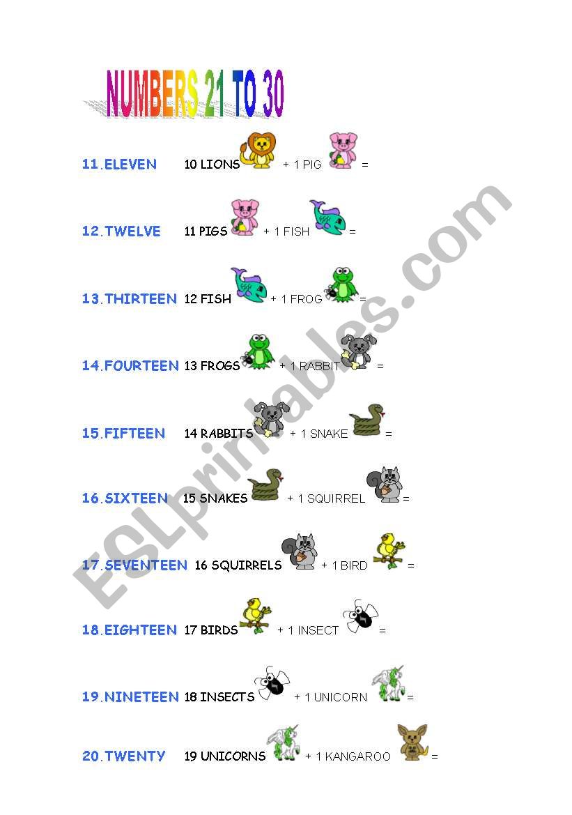 Numbers 11 to 20. worksheet