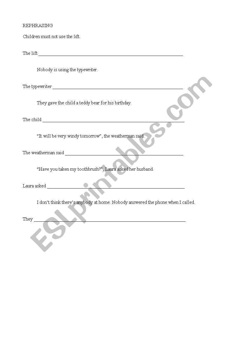 REPHRASING worksheet