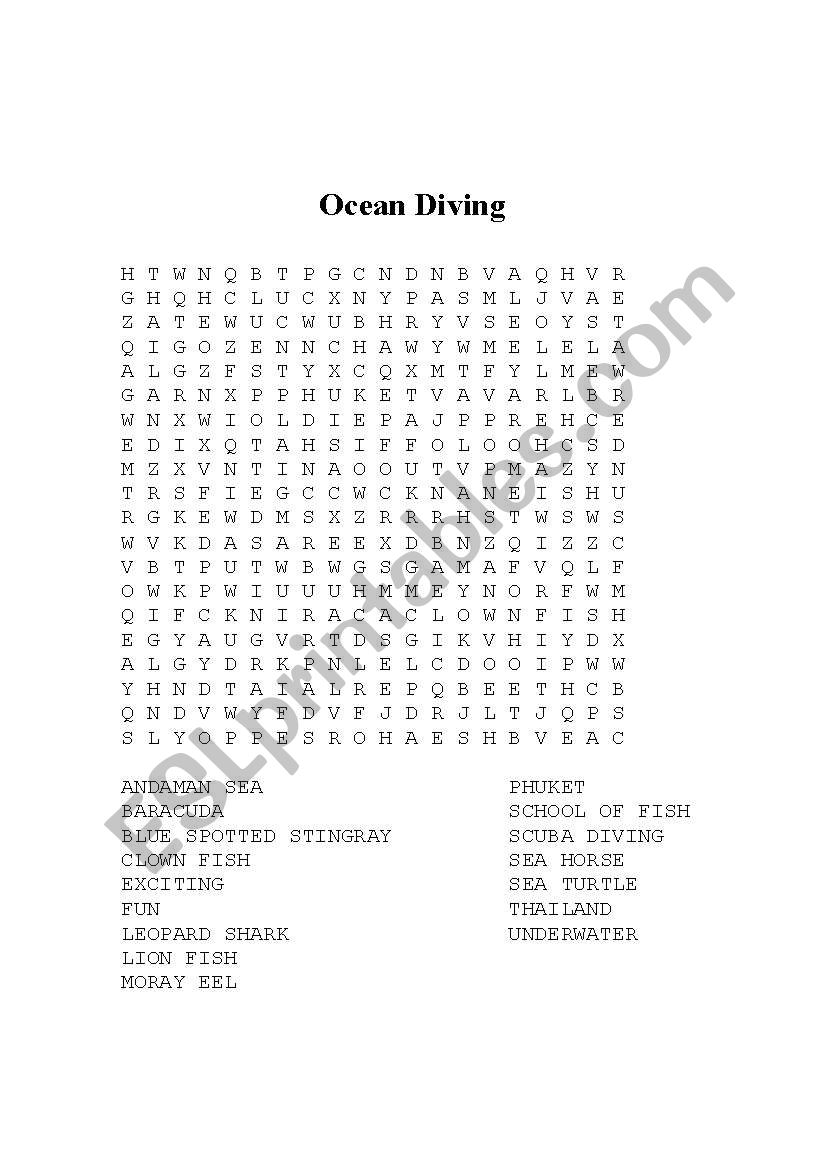 Ocean Diving worksheet