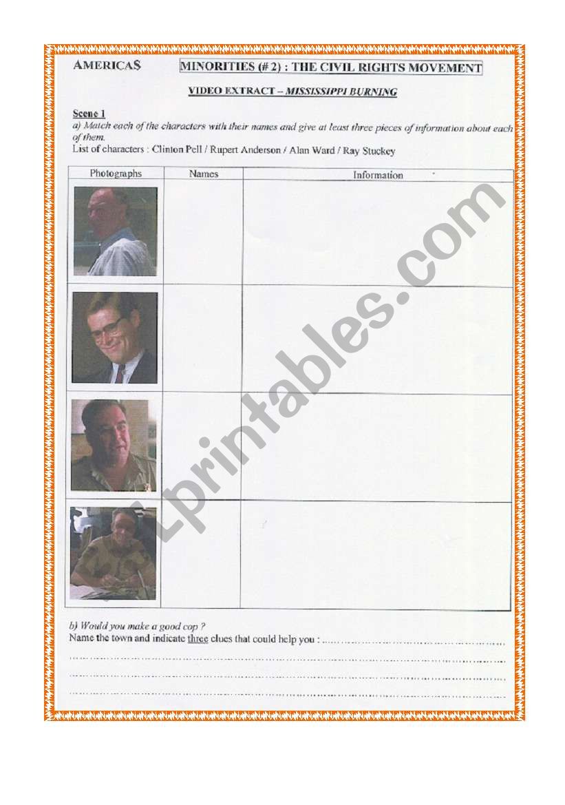 Mississippi Burning worksheet