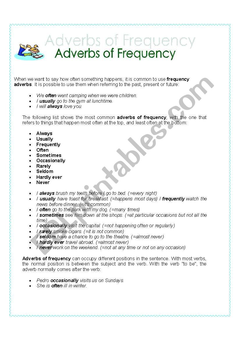 Adverbs of frequency worksheet