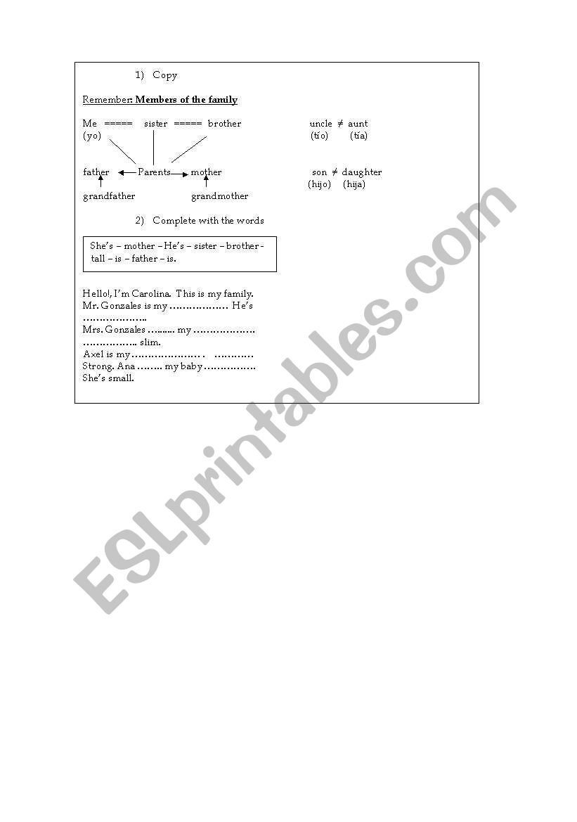 Members of the family worksheet