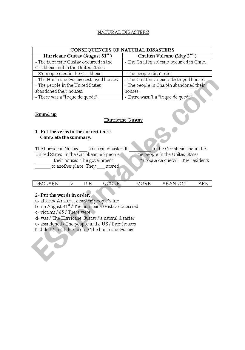 Natural Disasters worksheet