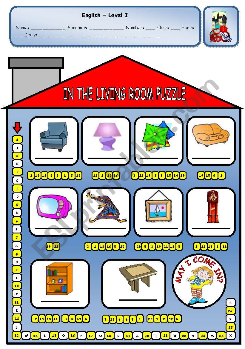 IN THE LIVING ROOM PUZZLE worksheet