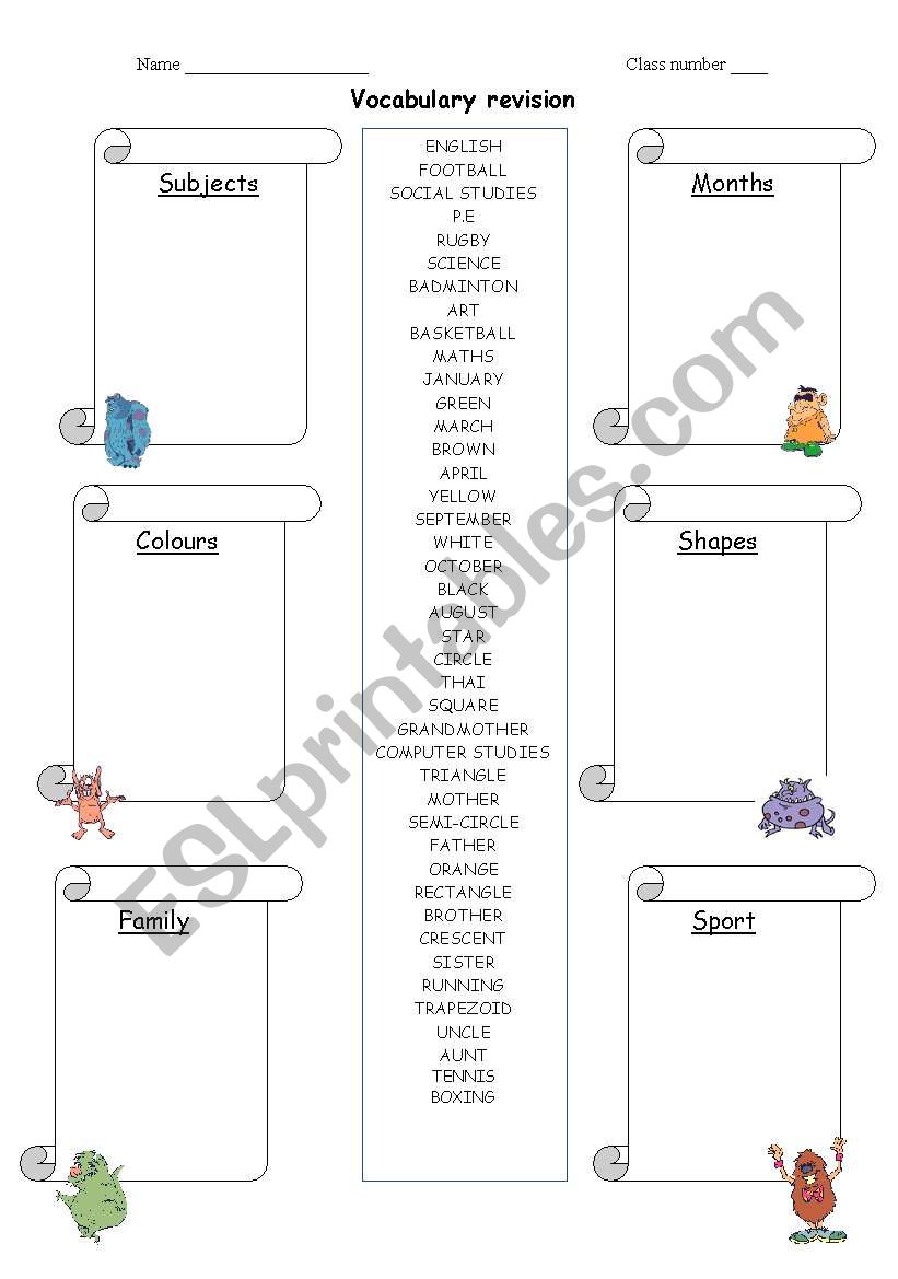 Vocabulary Revision worksheet