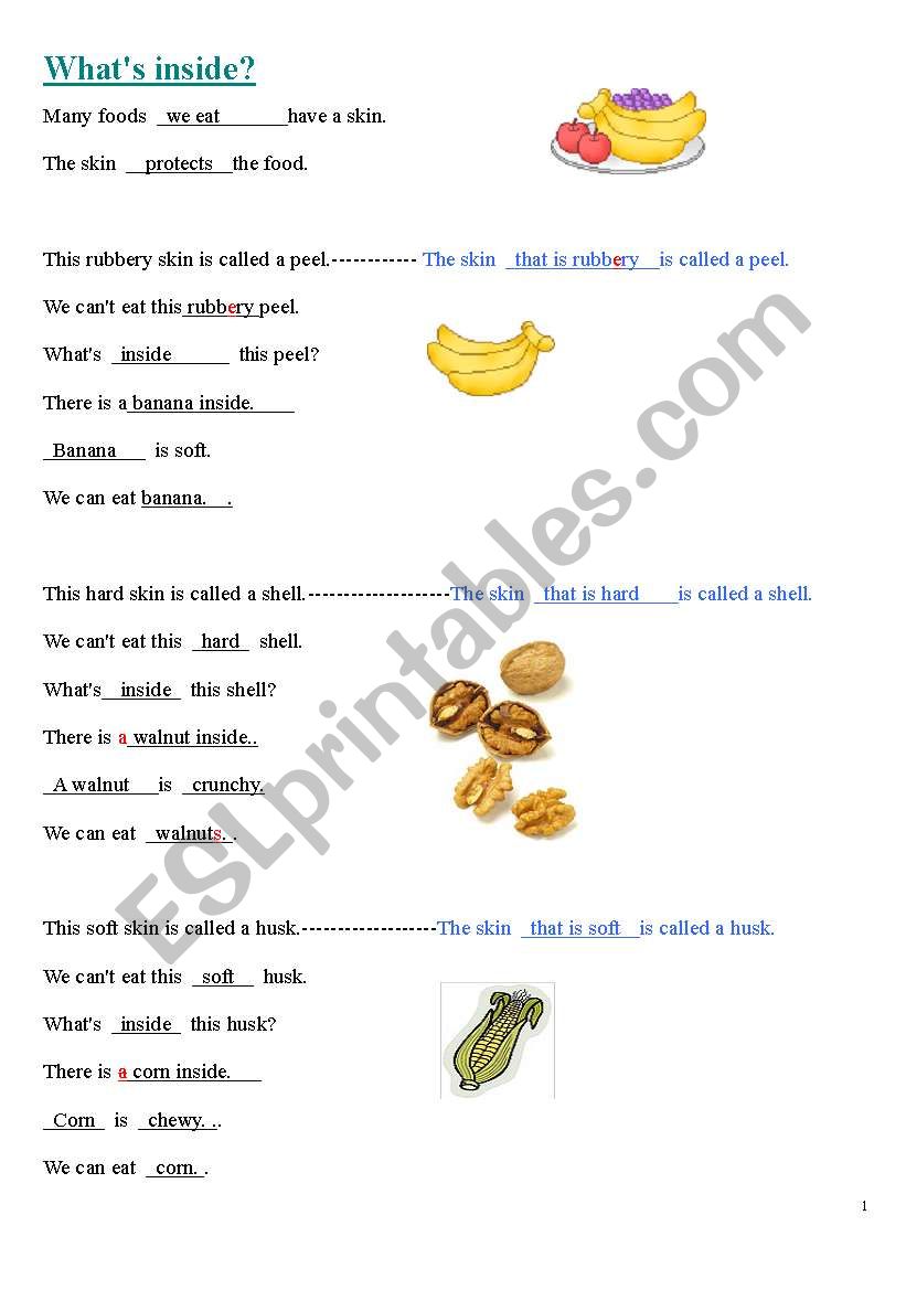 fruit and nut  worksheet