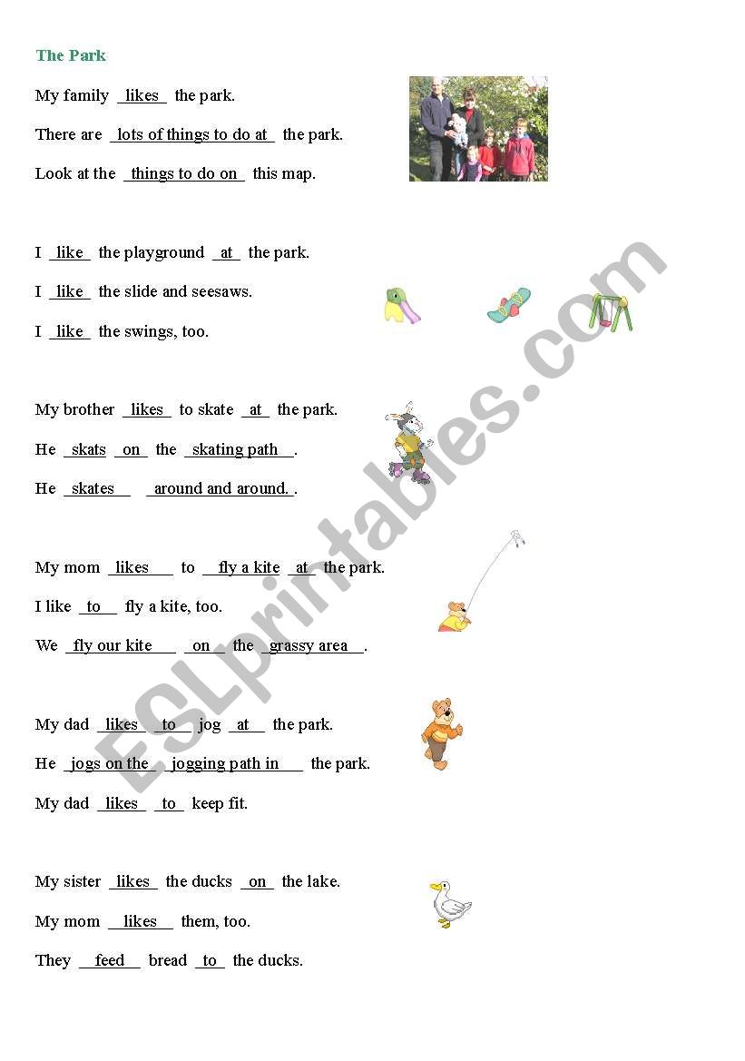 activities in park worksheet