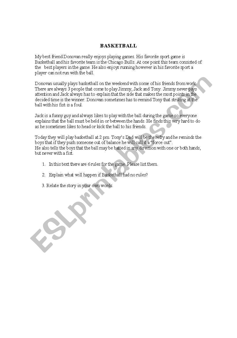 Basketball worksheet