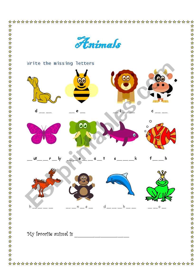 ANIMALS (write the missing letters)
