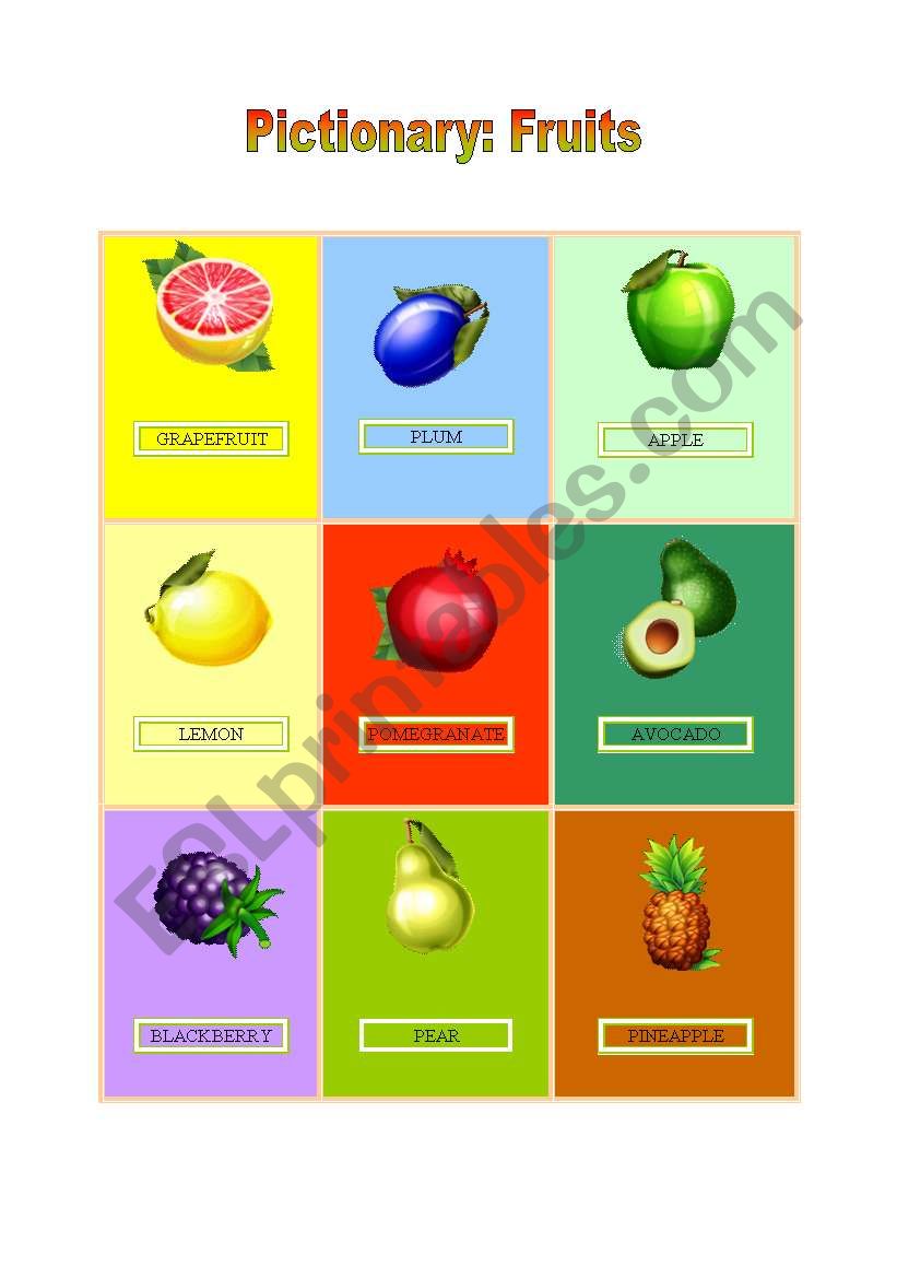 Fruits pictionary part 1 worksheet