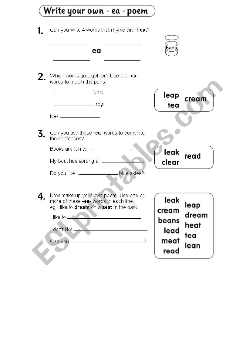 Write your own -ea- poem worksheet