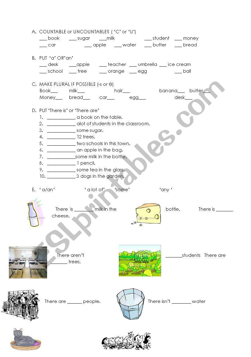 countable or uncountable worksheet