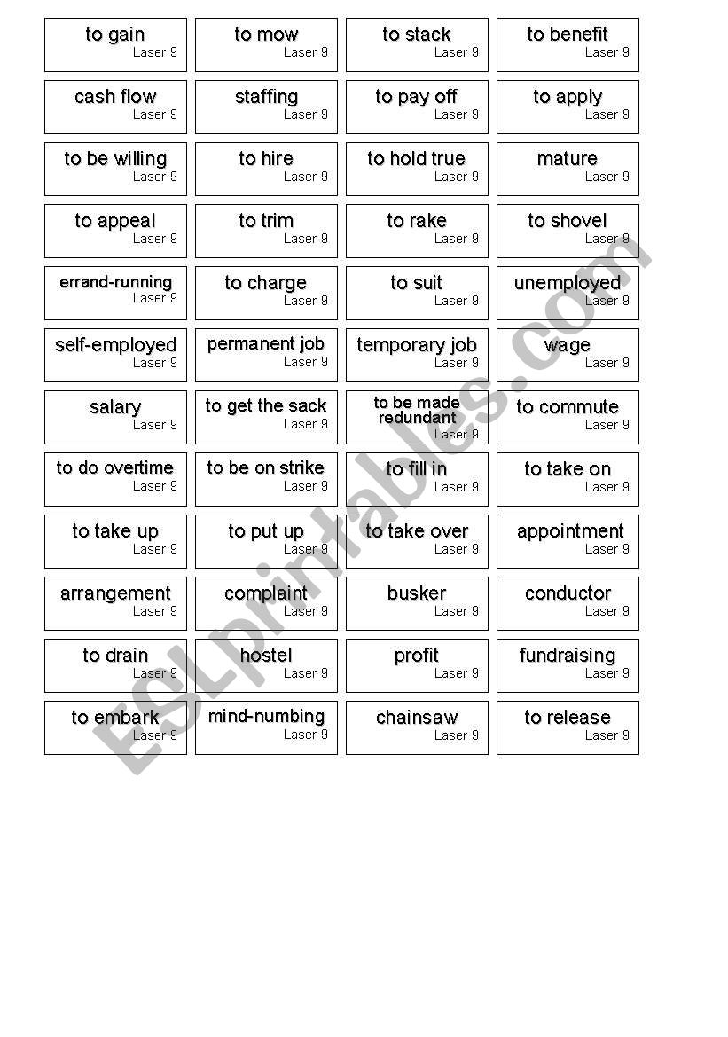 word cards for laser FCE unit 9