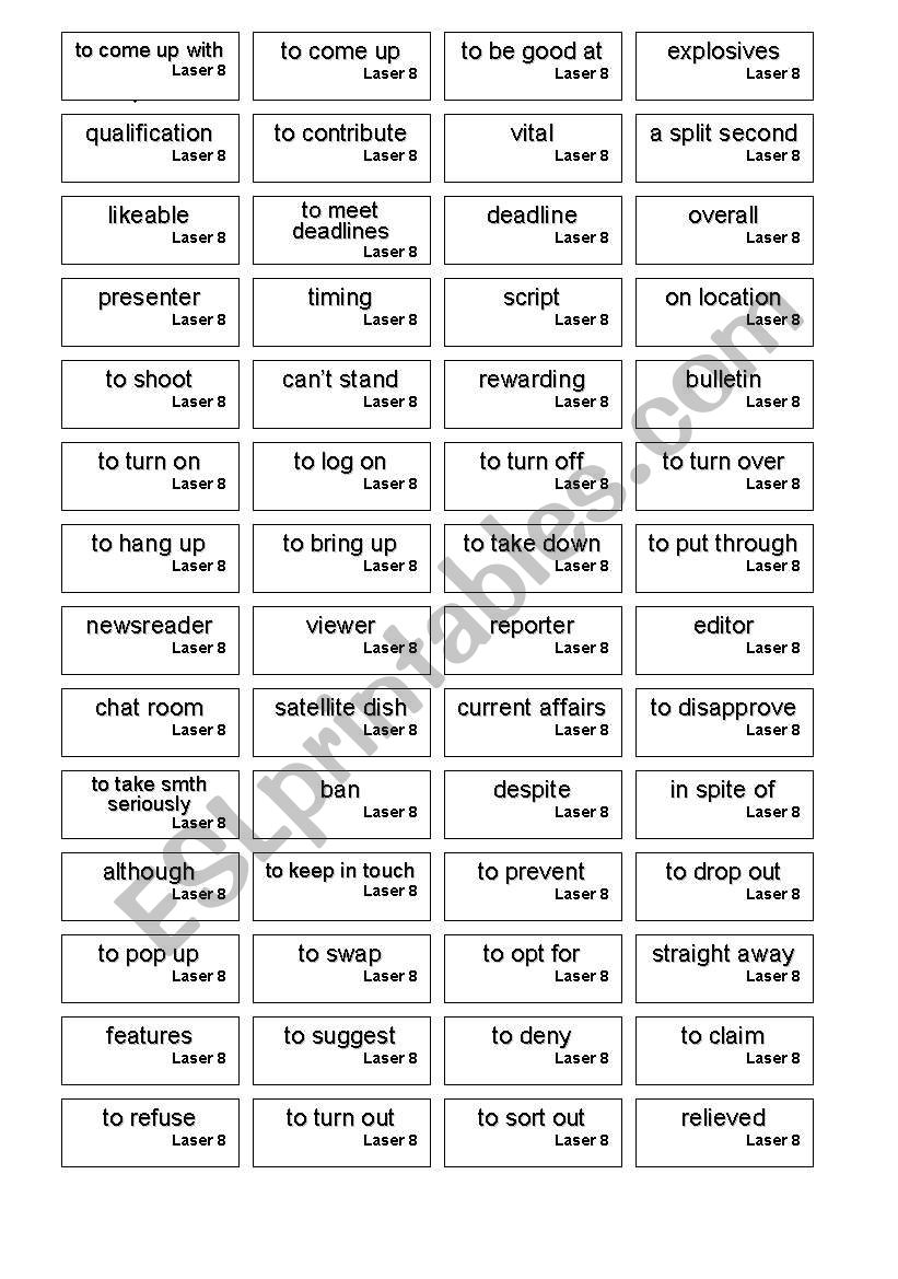 word cards for laser FCE unit 8