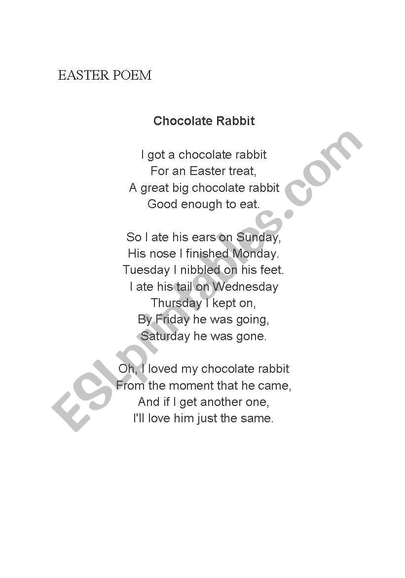 EASTER POEM worksheet