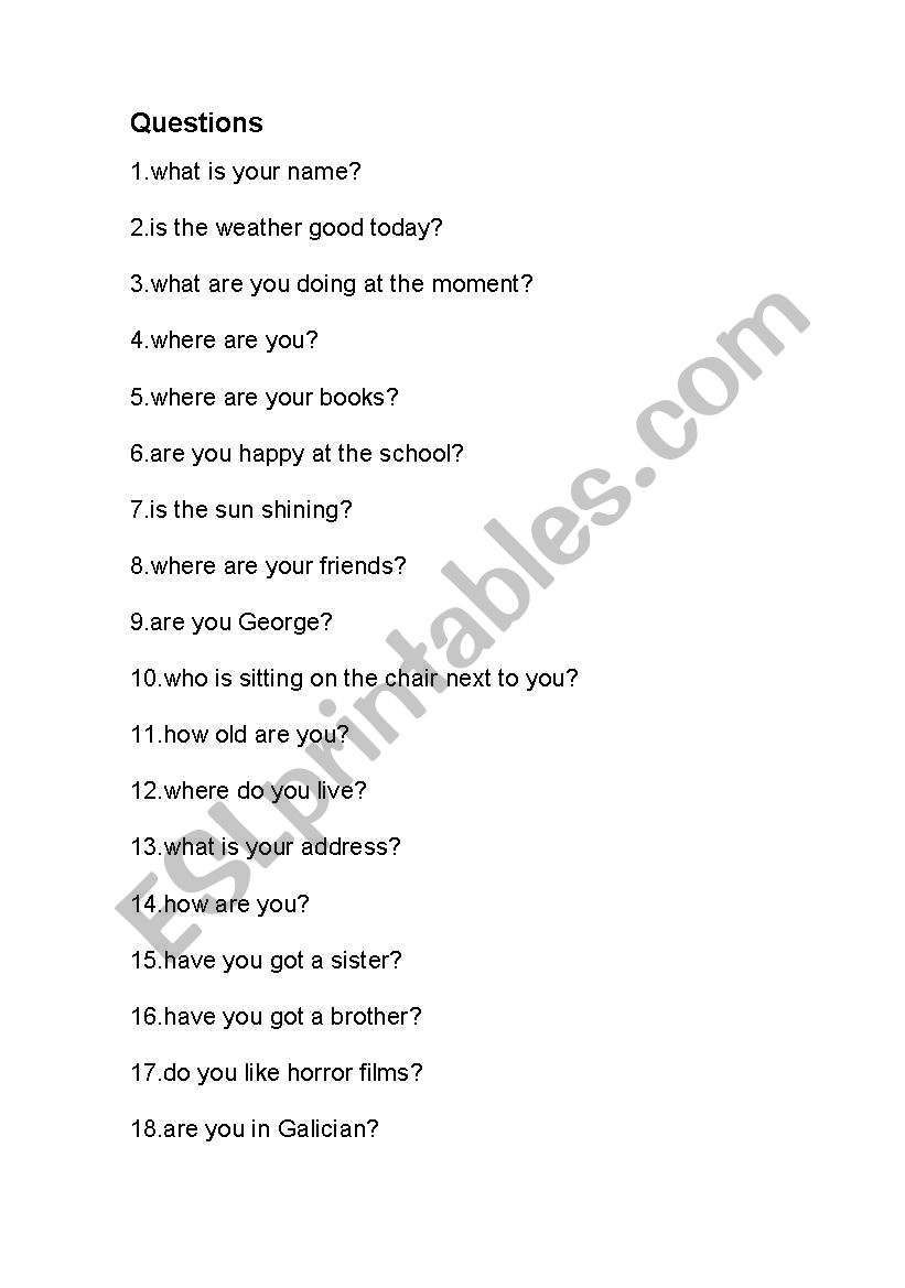 questions worksheet