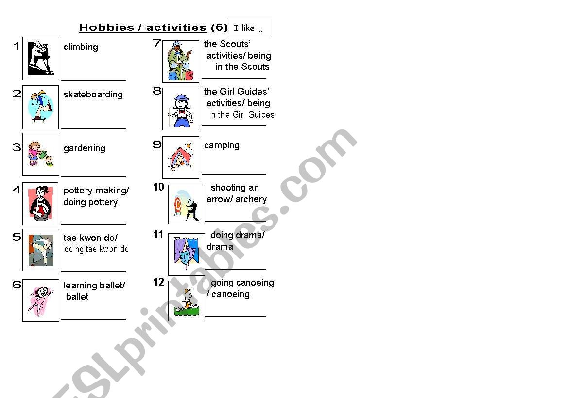 Hobbies & Activities (6 of 6) worksheet