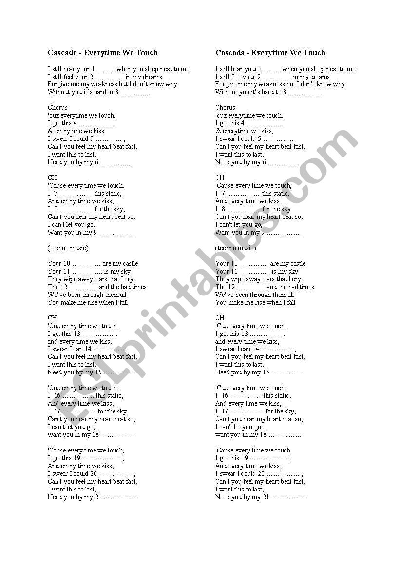 Cascada - Everytime We Touch worksheet