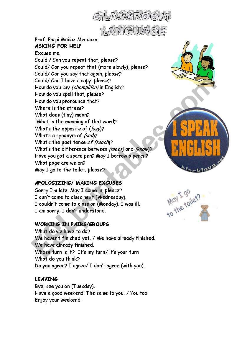 CLASSROOM LANGUAGE worksheet