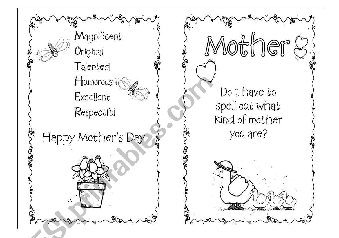 mothers day card worksheet