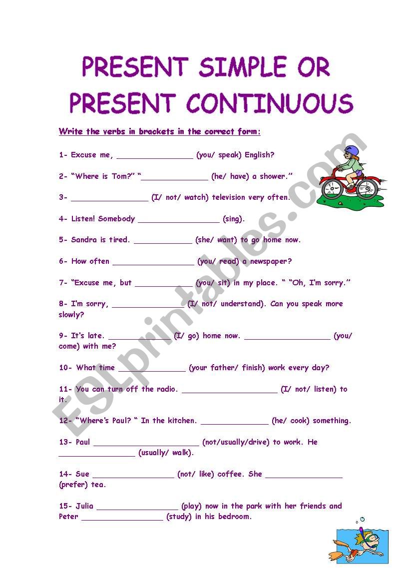 Present Simple Vs Present Continuous.