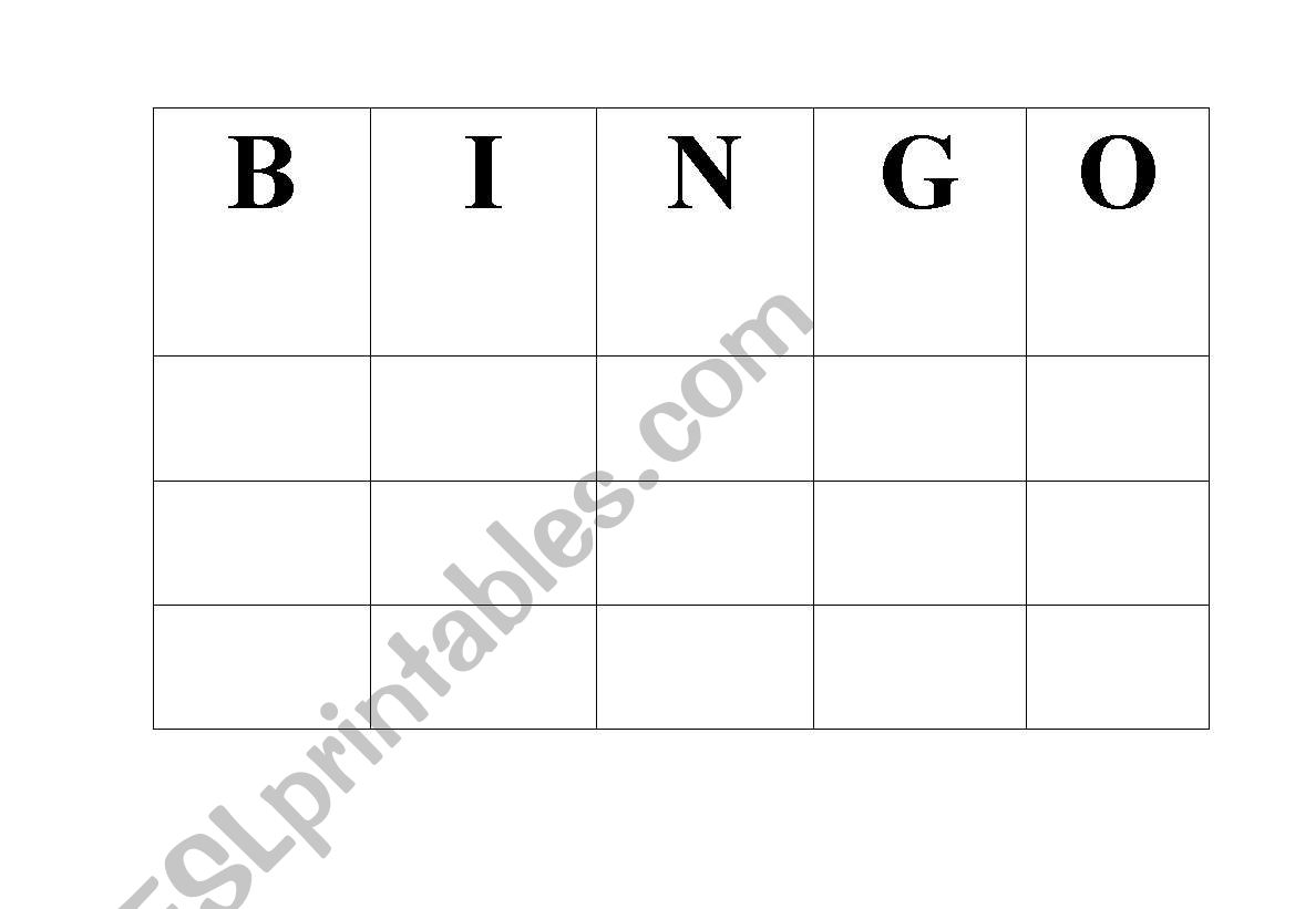 BINGO Sheet worksheet