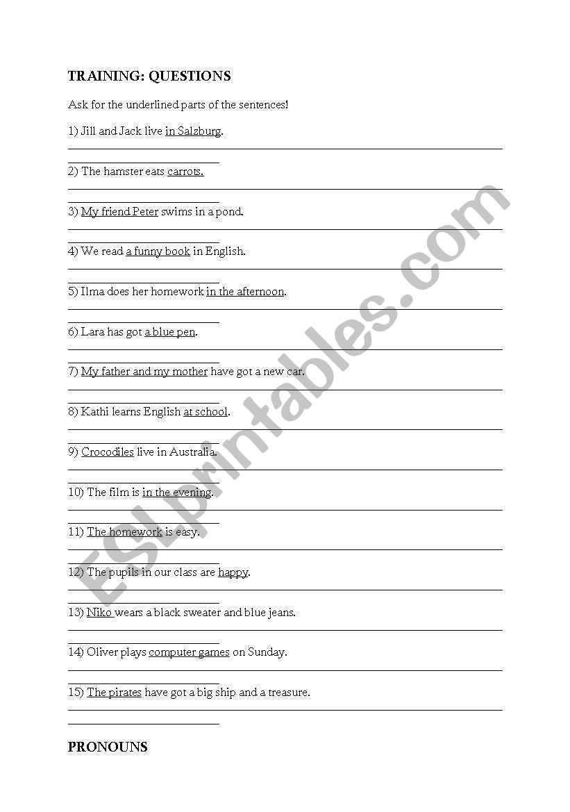 Questions worksheet