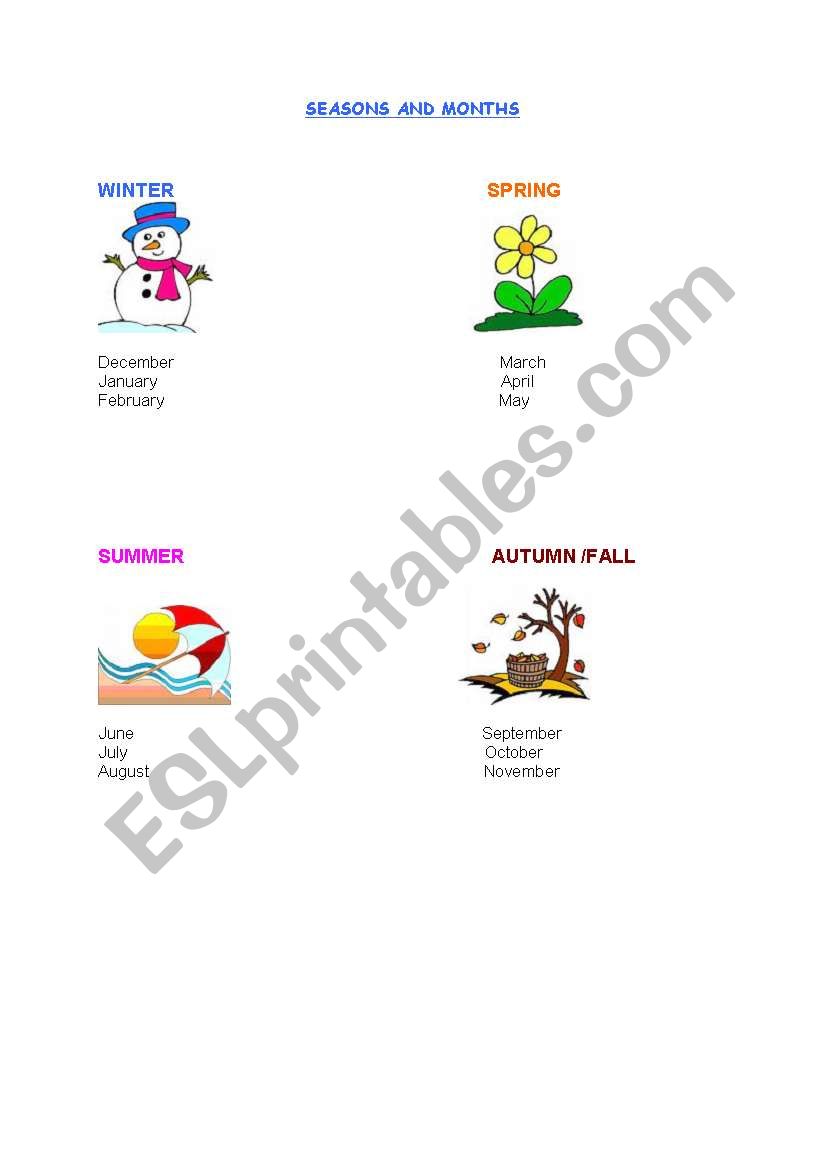 SEASONS AND MONTHS worksheet