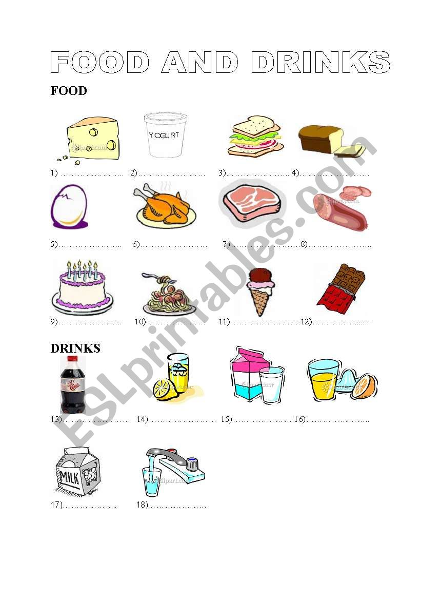 FOOD AND DRINKS worksheet