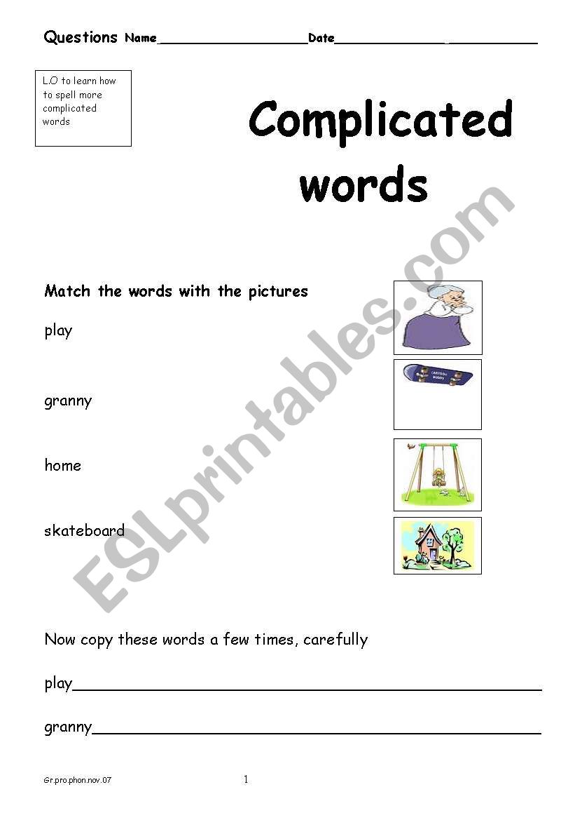 complicated words worksheet