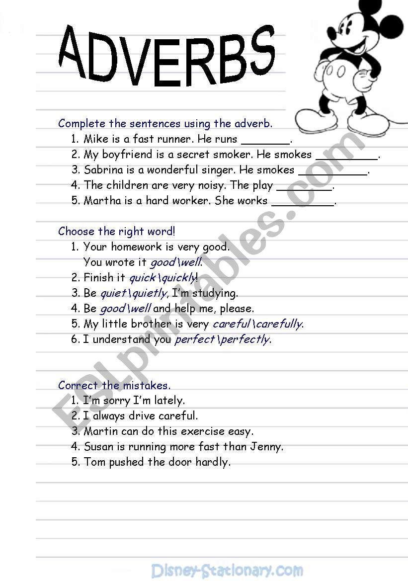 Adverbs worksheet